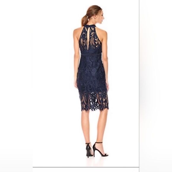NWOT Indigo Blue High Neck Sleeveless Lace Dress - Picture 2 of 8